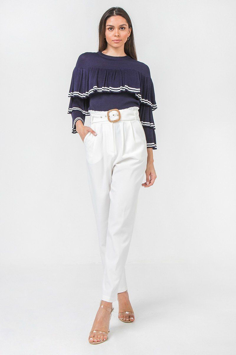 Thumbnail: A Solid Pant Featuring Paperbag Waist With Rattan Buckle Belt