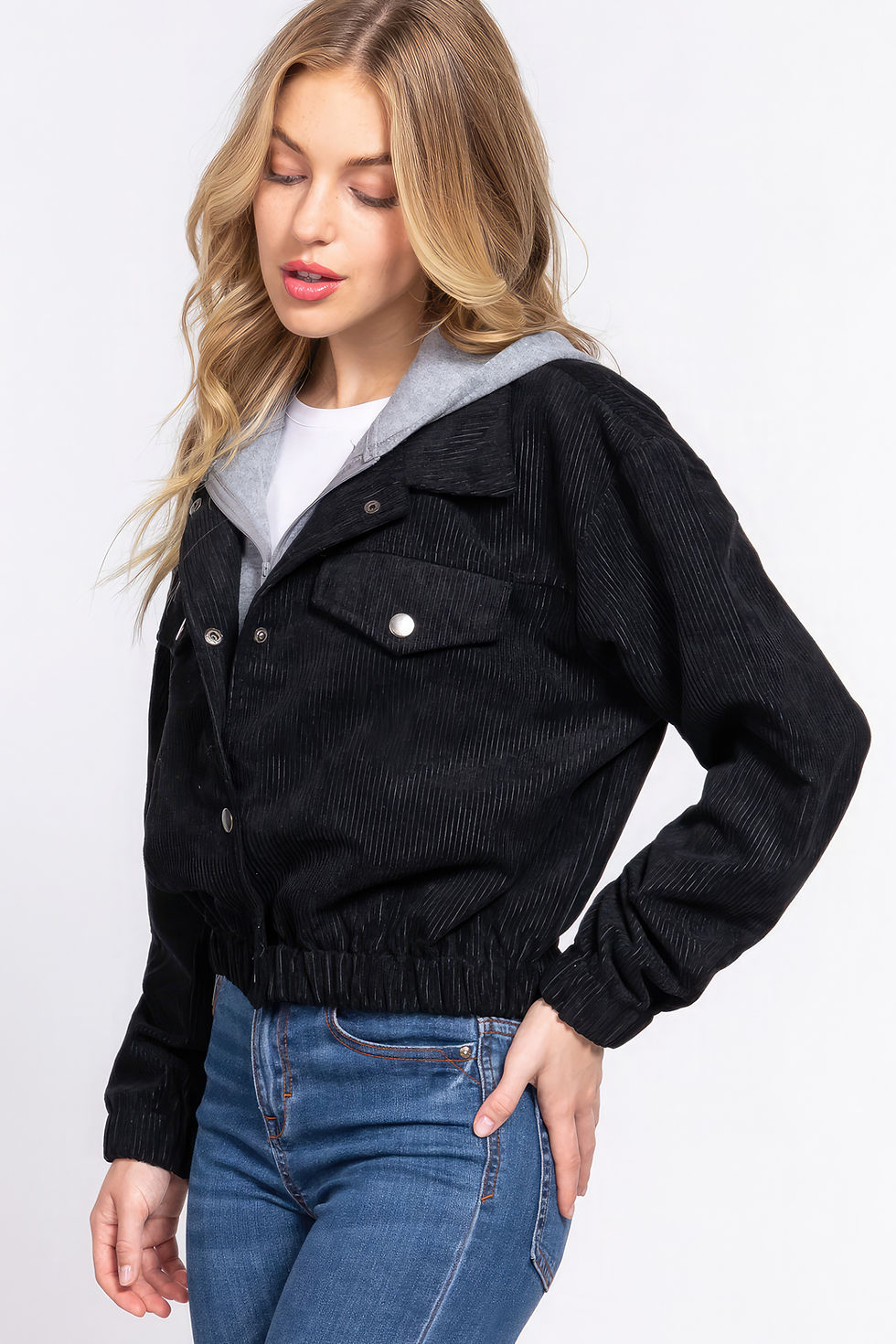 Thumbnail: Long Slv Hoodie Corduroy Jacket            