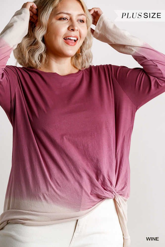 Thumbnail: Ombre Print Long Sleeve Top With Gathered Front Detail And Raw Hem