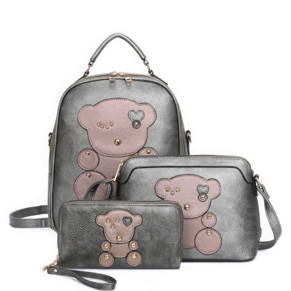 Thumbnail: 3in1 Cute Bear Design Handle Backpack W Crossbody And Wallet Set