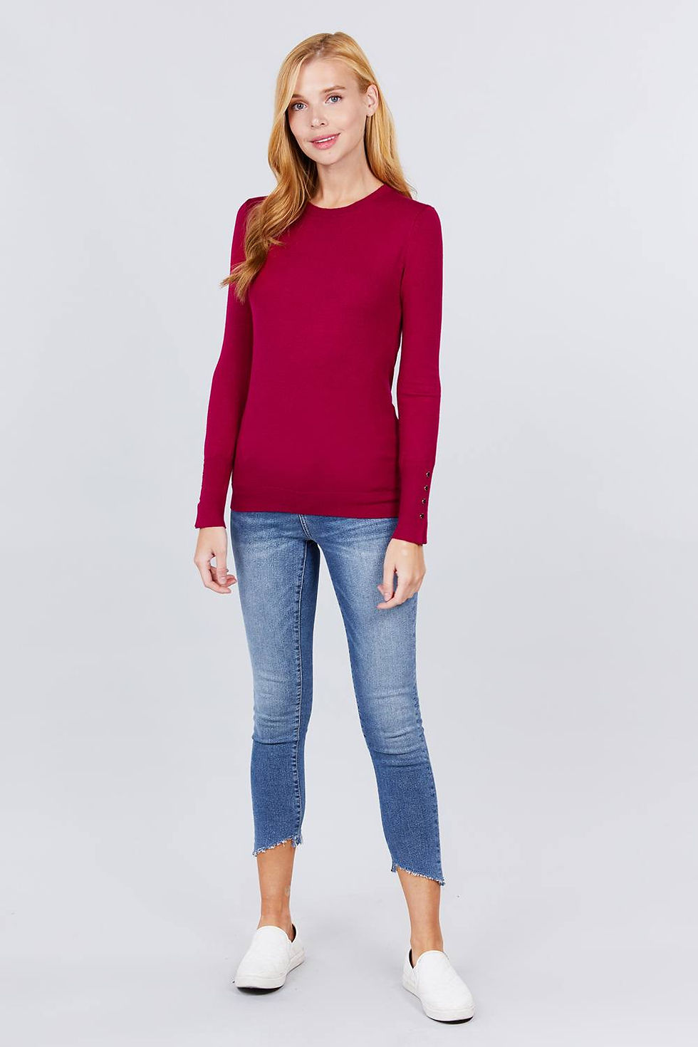 Thumbnail: Crew Neck Sweater W/rivet Button