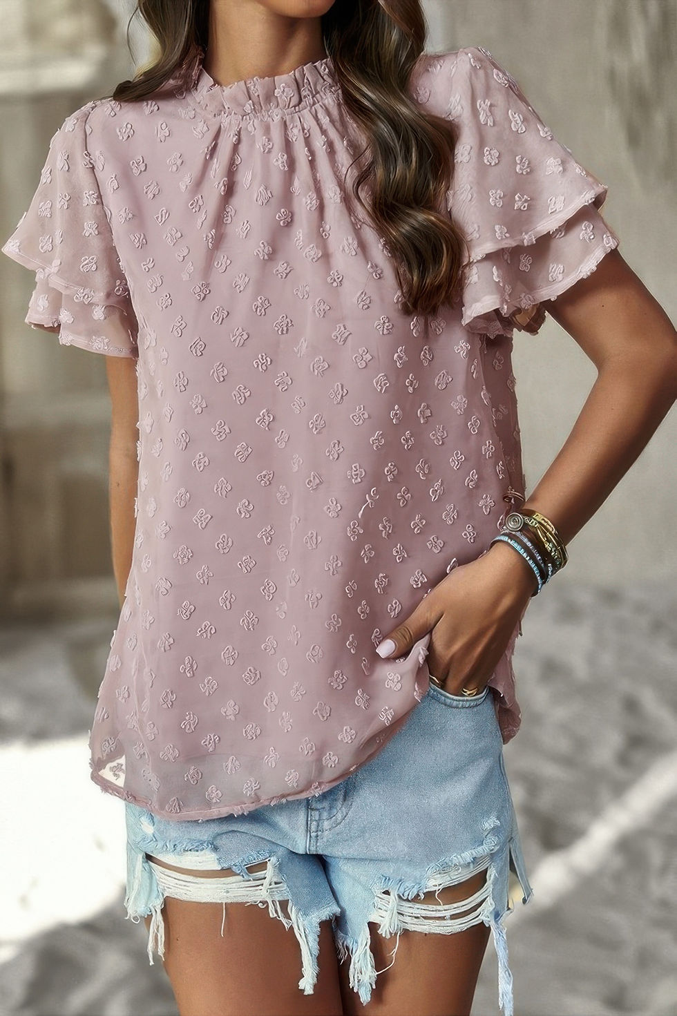 Thumbnail: Solid Layered Short Sleeve Polka Dot Shirt