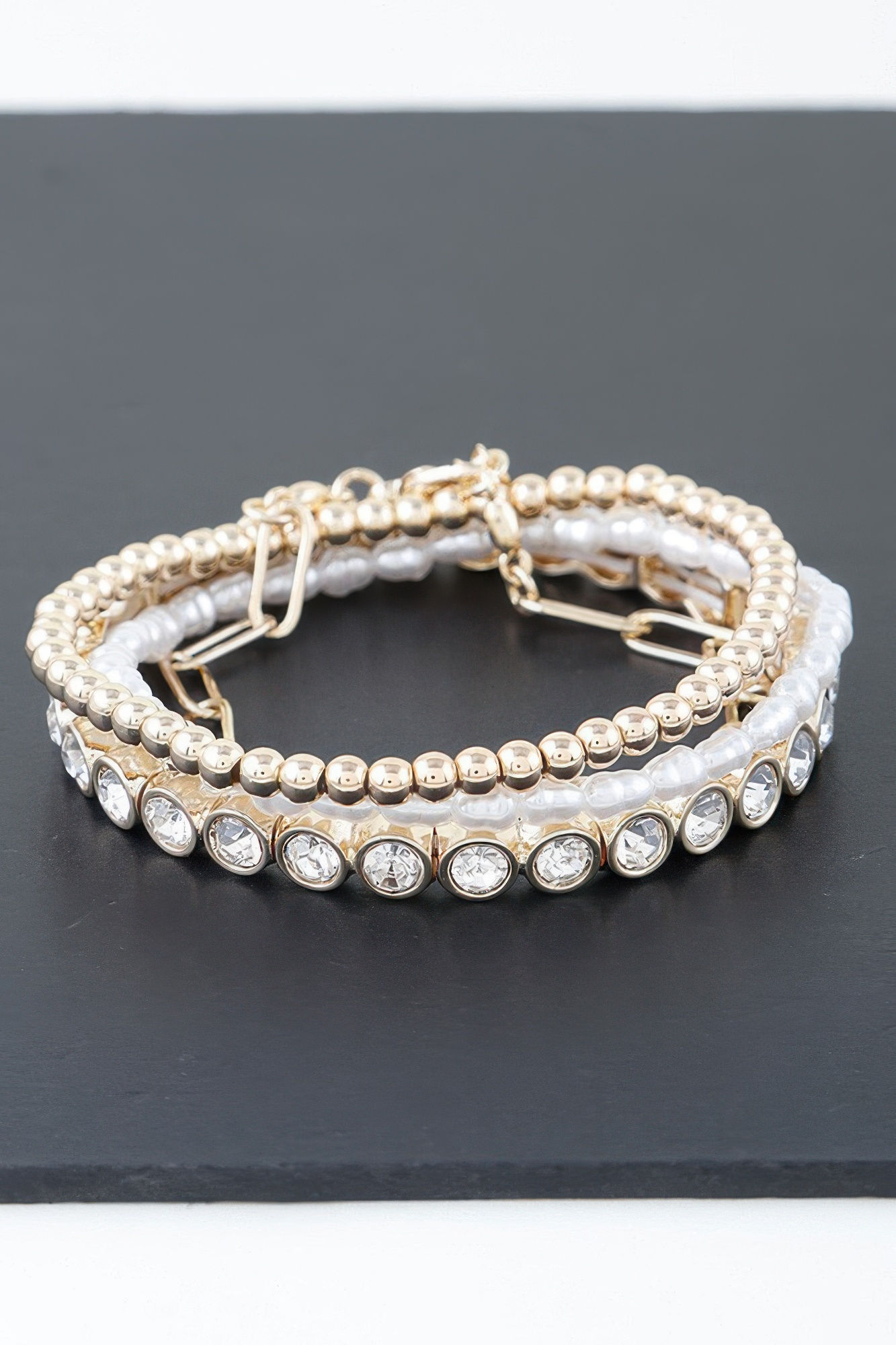 Triple Rhinestone Beaded Bracelet