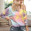 Thumbnail: Tie Dye Off Shoulder Loose Long Sleeves Sweatshirt