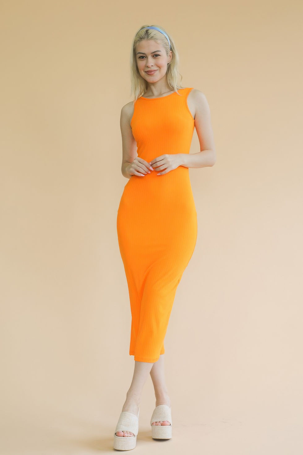 Thumbnail: Ribbed Open Back Sleeveless Maxi Dress
