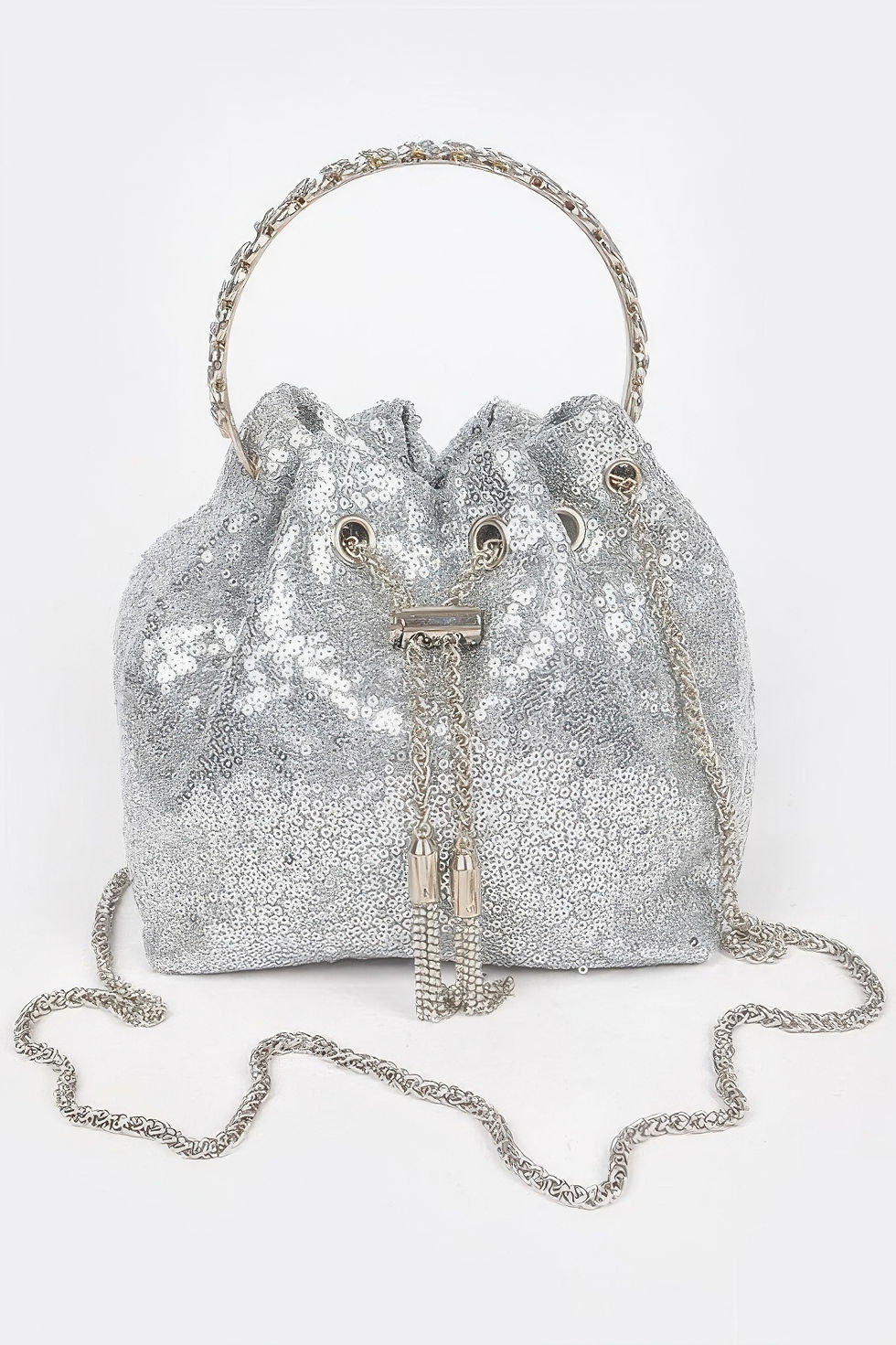 Thumbnail: Sequins Bucket Bag W/stone Handle