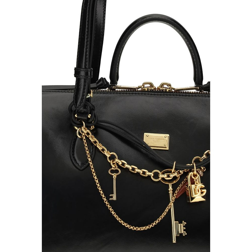 Thumbnail: Dolce & Gabbana Black Calf Leather Bos Taurus Shoulder Bag