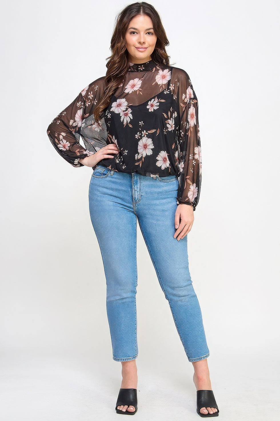 Thumbnail: Mesh Floral Ls Top W/cami