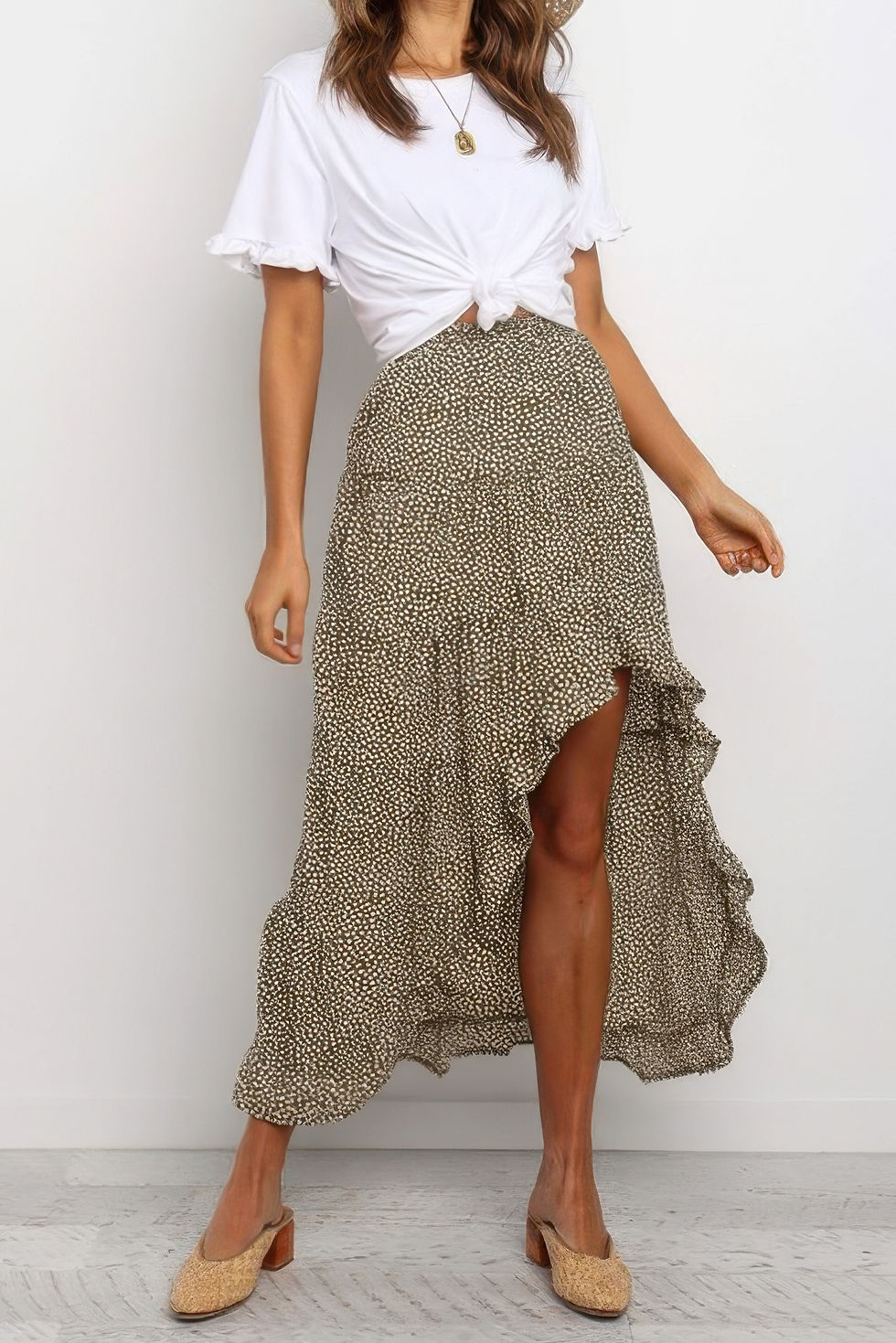 Thumbnail: Boho Floral Print Midi Skirt Casual Side Slit Skirt