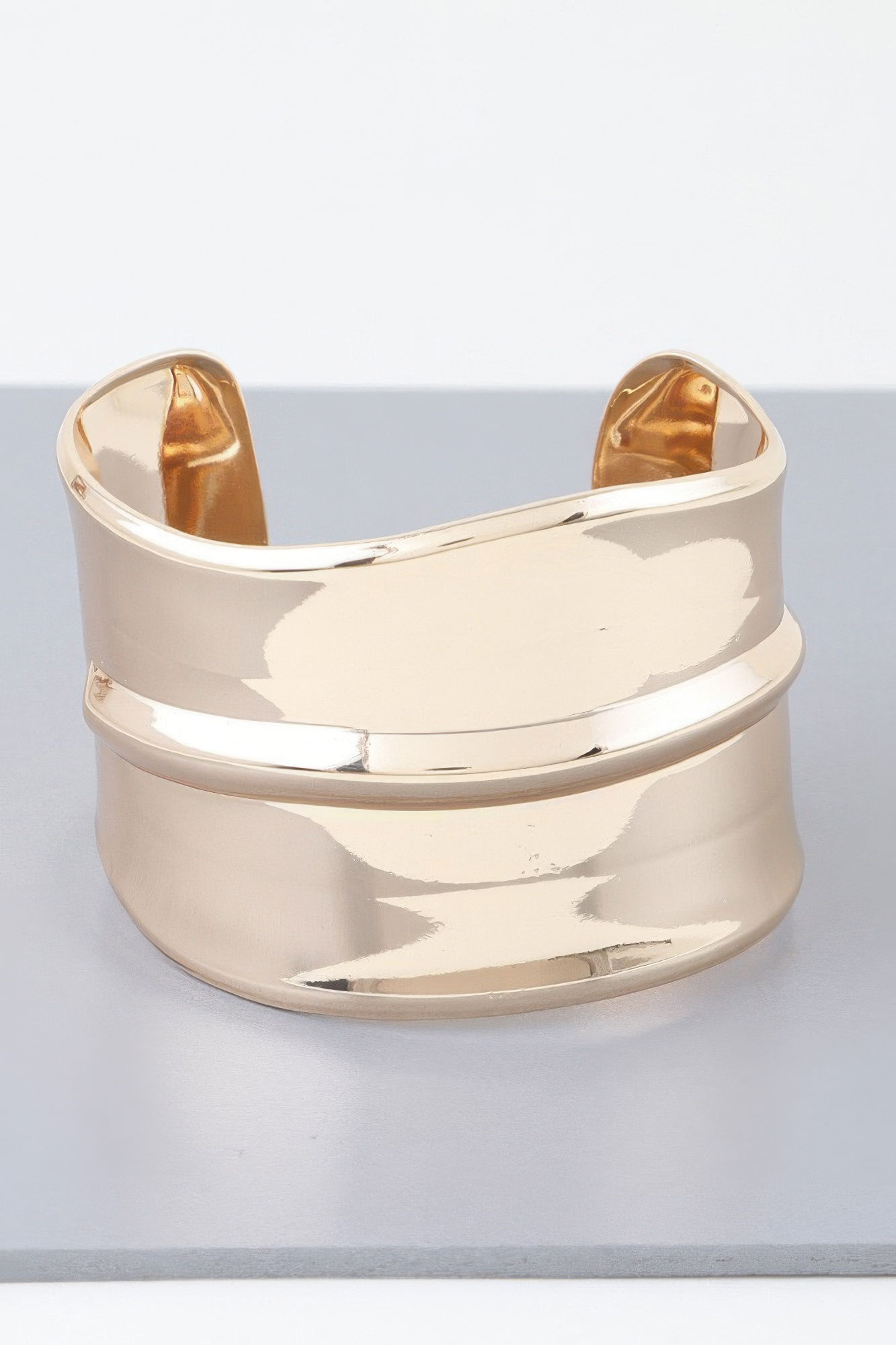Wide Shiny Rib Open Cuff Bracelet