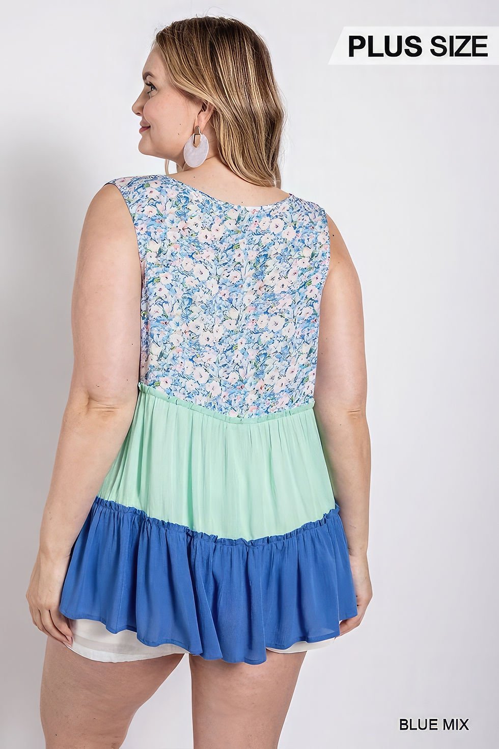 Thumbnail: Floral Color Block Ruffle Detail Tiered V-neck Top