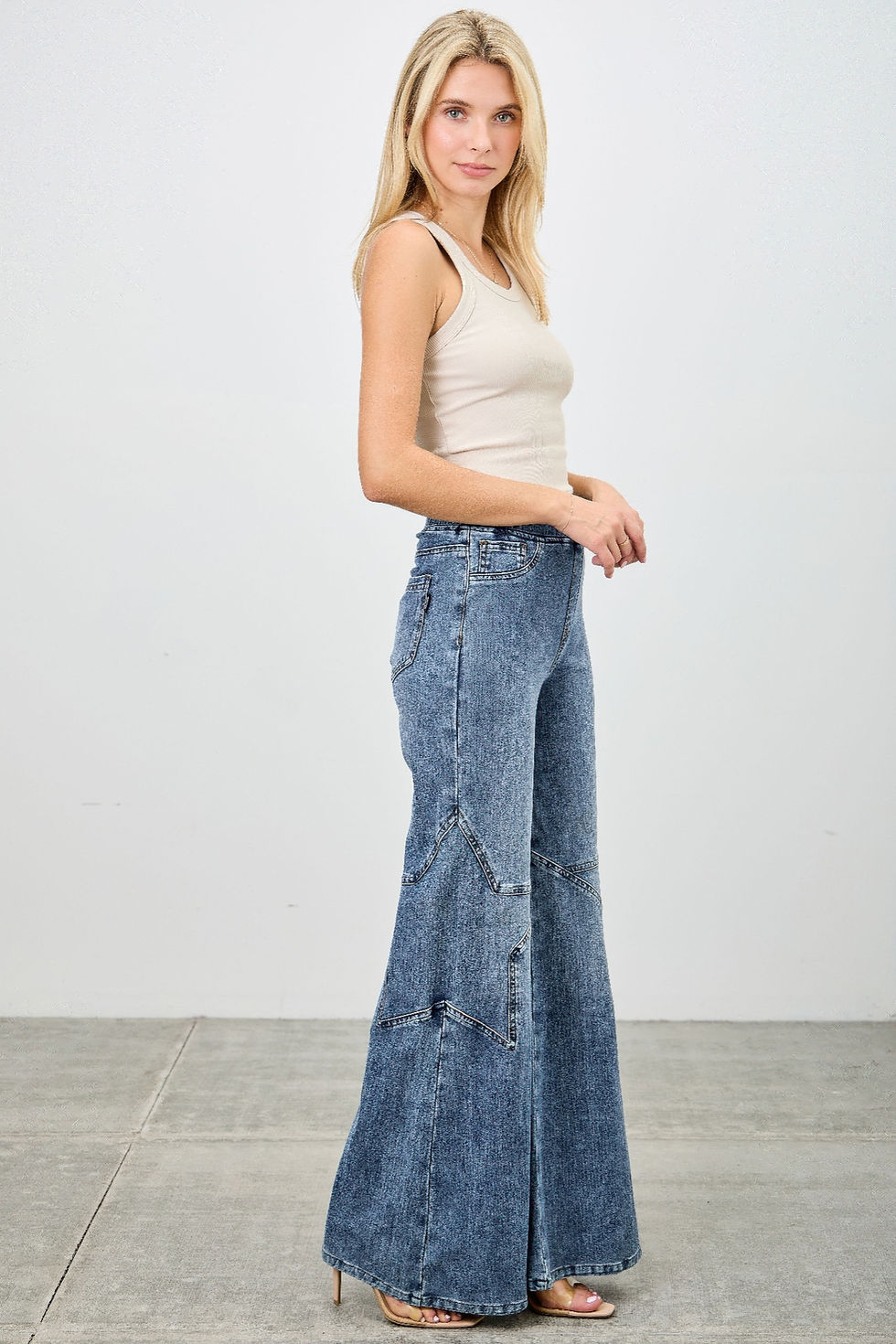 Thumbnail: High Rise Star Pull On Knit Denim With Wide Leg