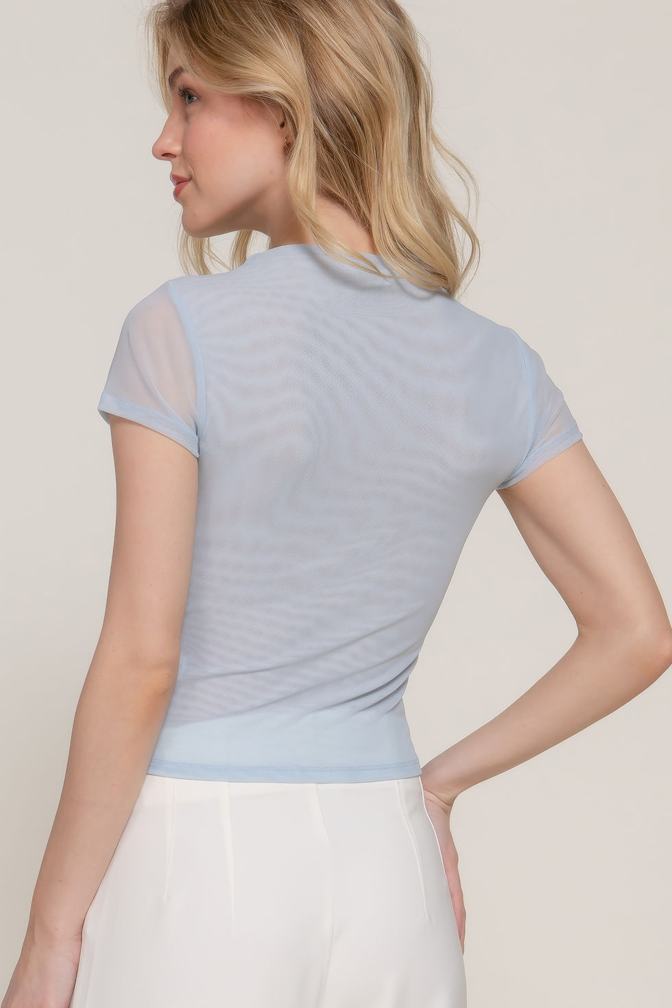 Thumbnail: Short Cap Slv High Neck 2 Ply Mesh Top        