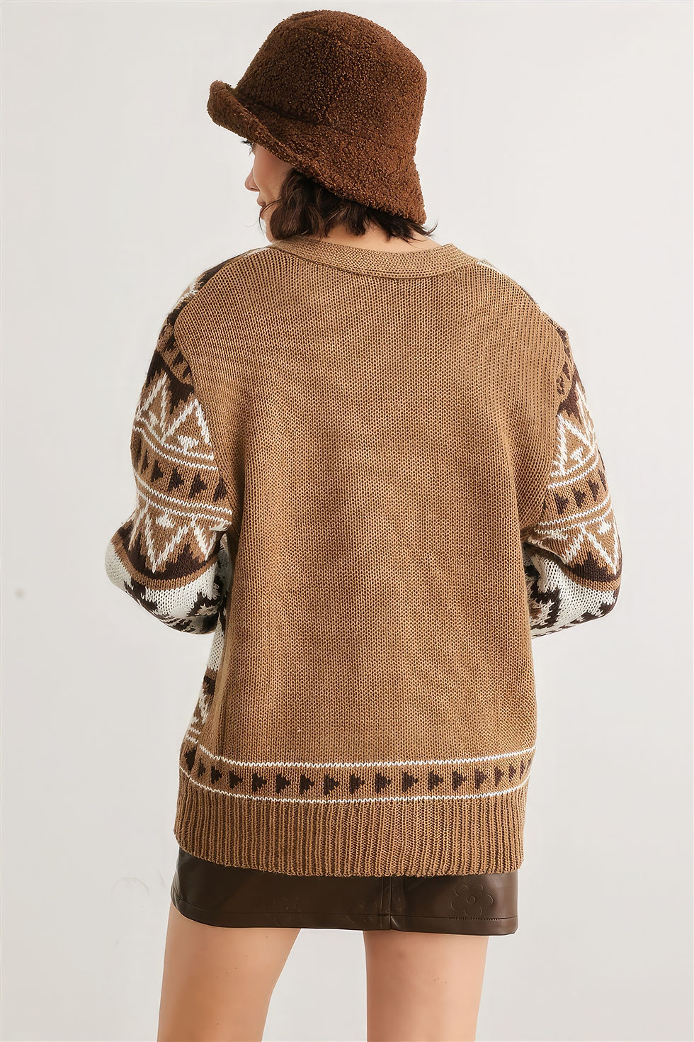 Thumbnail: Fair Isle Knit Button-up Long Sleeve Cardigan Sweater