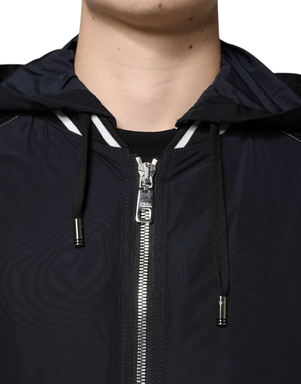 Thumbnail: Dolce & Gabbana Black Hooded Full Zip Men Bomber Jacket