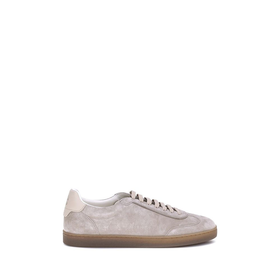 Brunello Cucinelli Beige Calf Leather Bos Taurus Low Top Sneakers