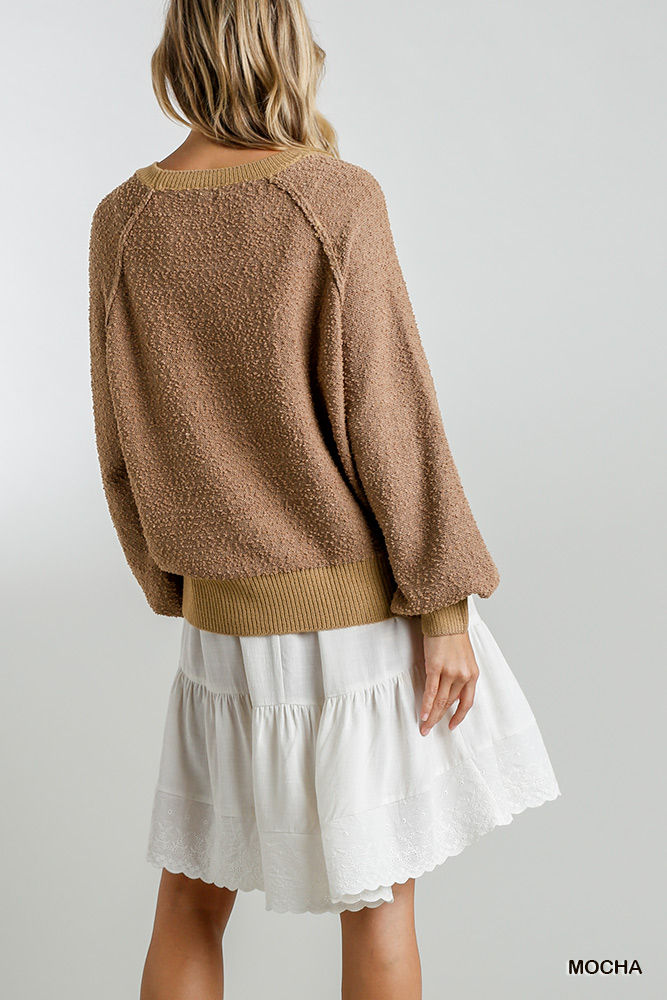 Thumbnail: Puff Sleeve Boat Neck Sweater