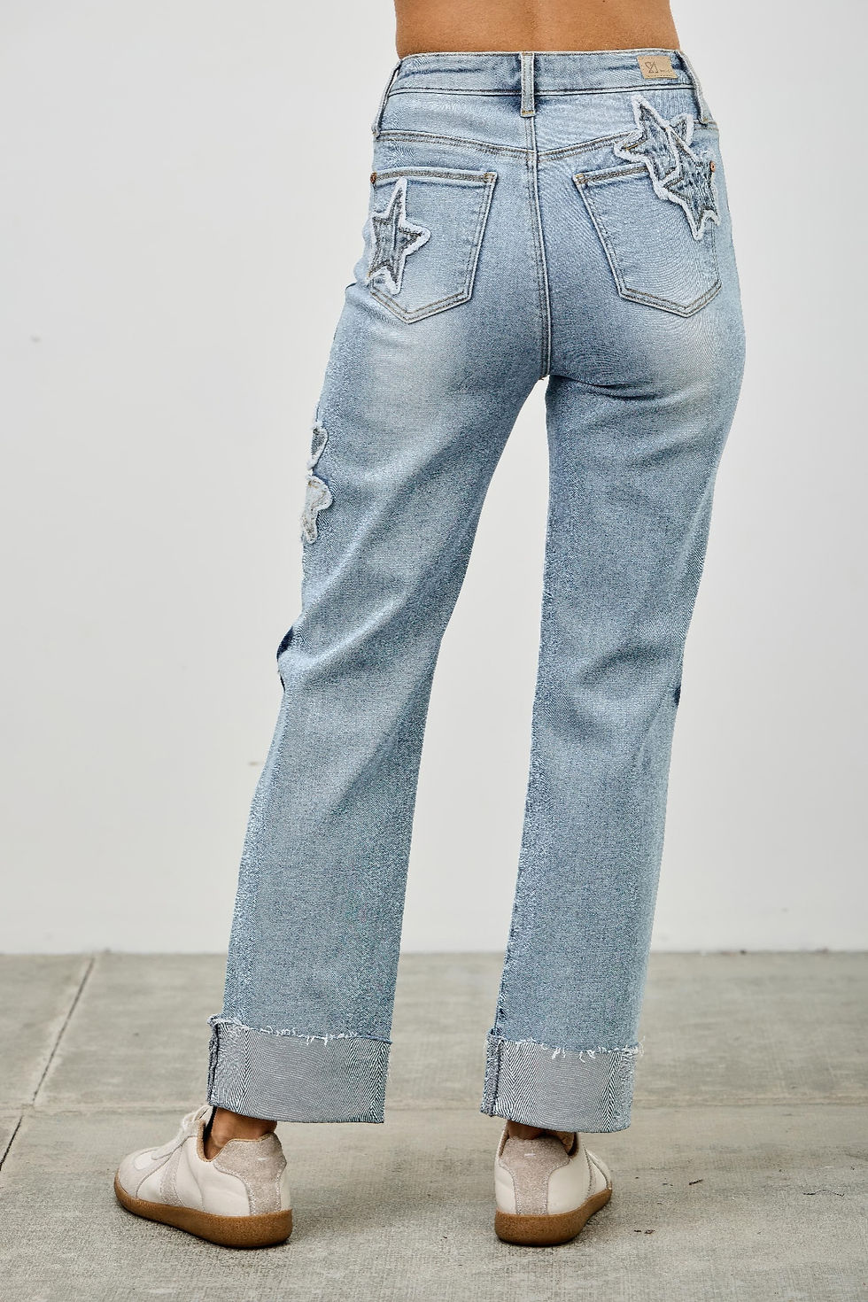 Thumbnail: High Rise Star & Heart Patched Dad Jean W/stretch