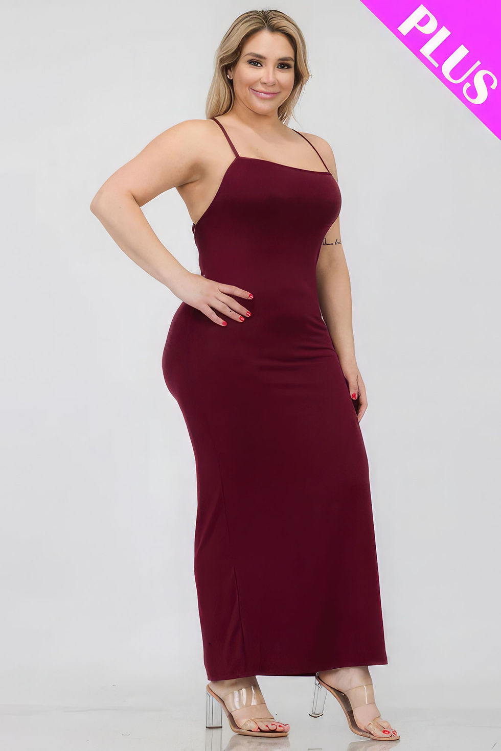 Thumbnail: Plus Size Crisscross Back Split Thigh Maxi Dress