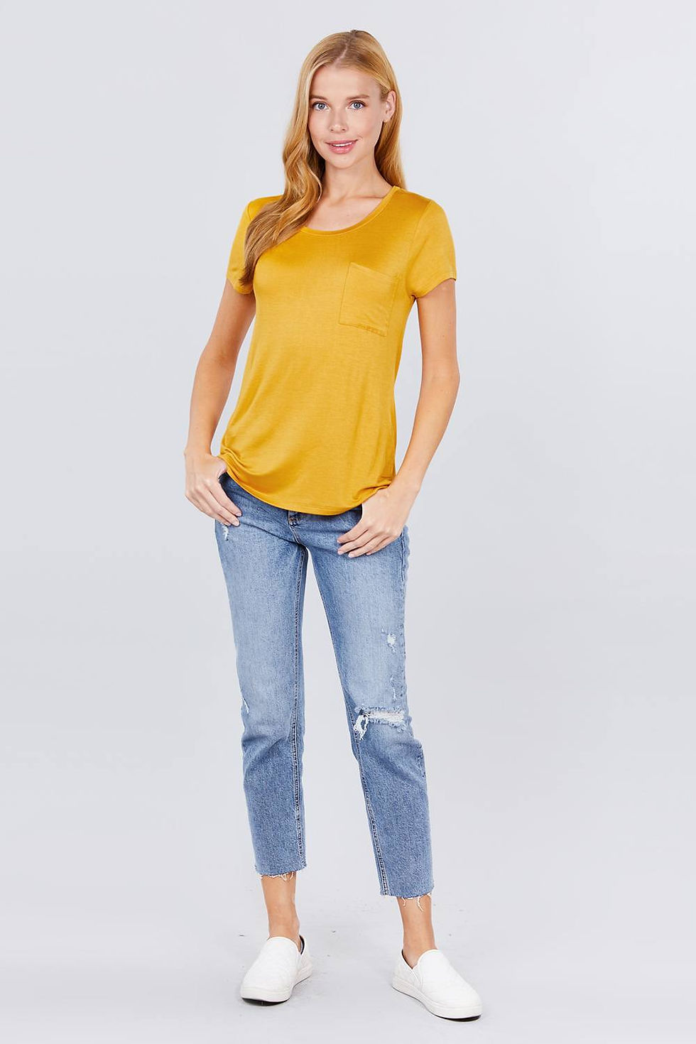 Thumbnail: Short Sleeve Scoop Neck Top With Pocket