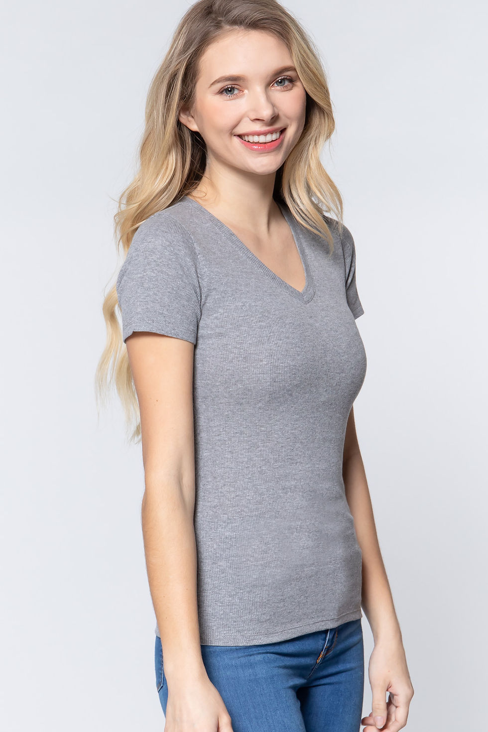 Thumbnail: Short Sleeve V-neck Rib Top