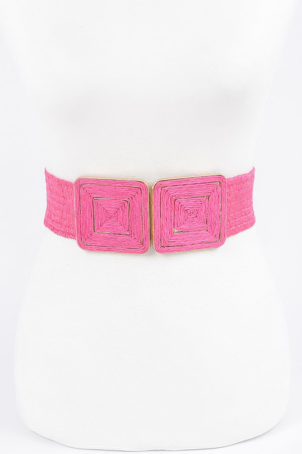Thumbnail: Faux Straw Two Buckle Elastic Belt