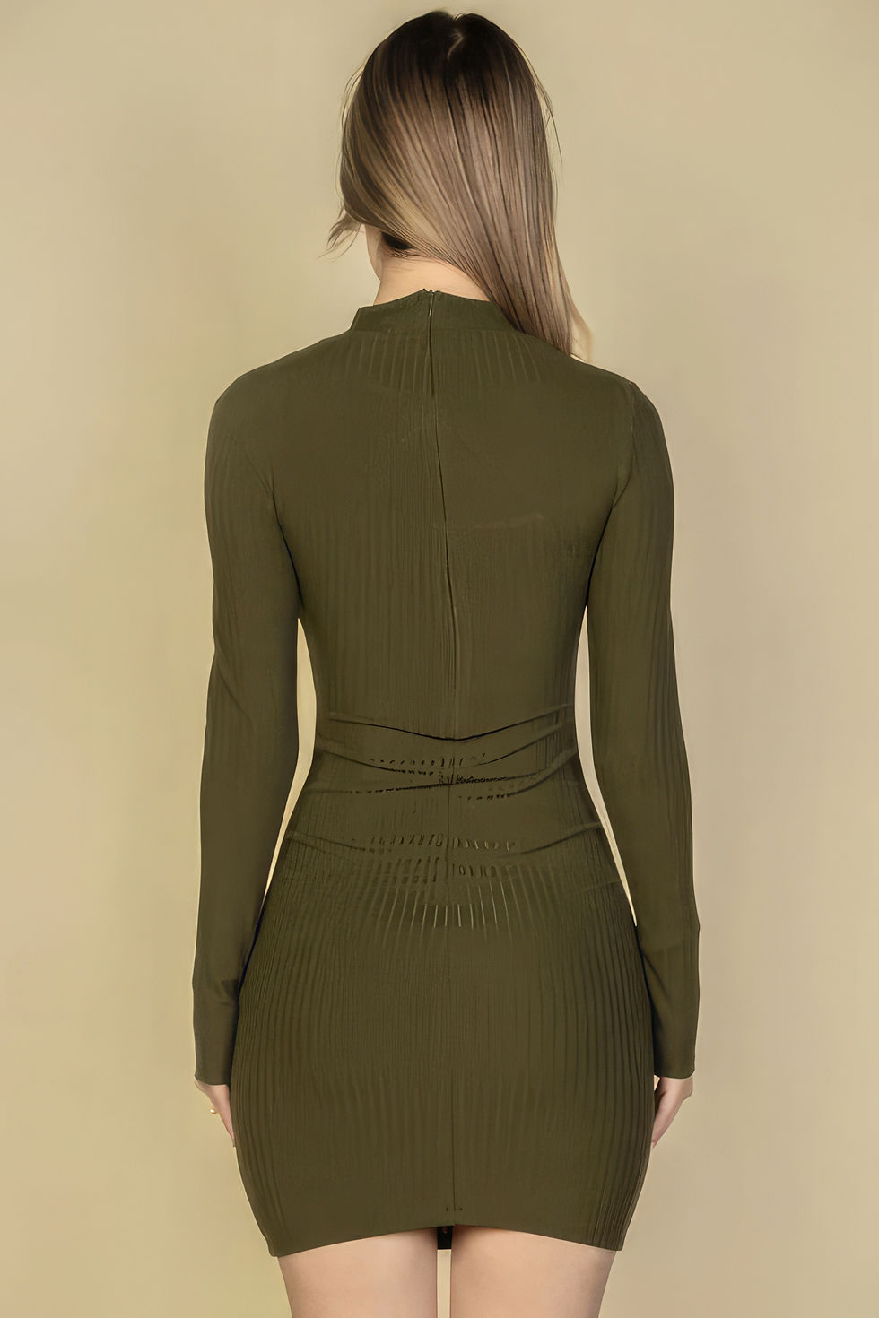 Thumbnail: Ribbed Cut Out Front Long Sleeve Bodycon Mini Dress
