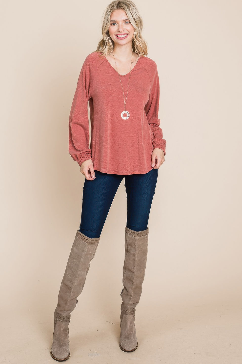 Thumbnail: Casual V Neck Basic Long Sleeve Top      