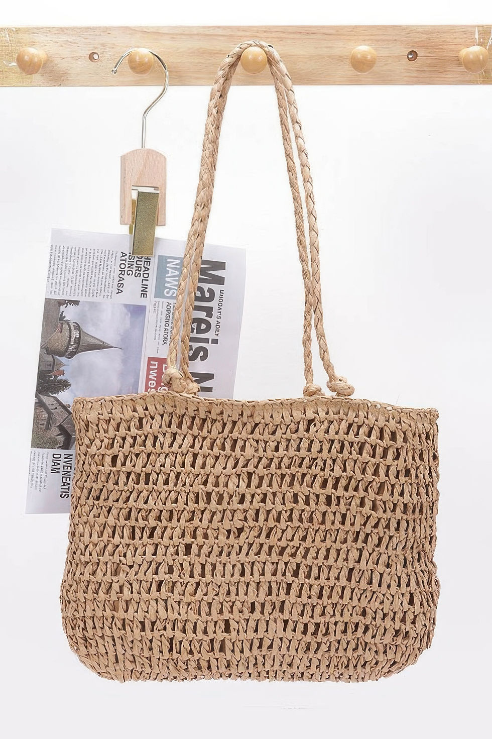 Thumbnail: Faux Straw Multi Flower Tote Bag