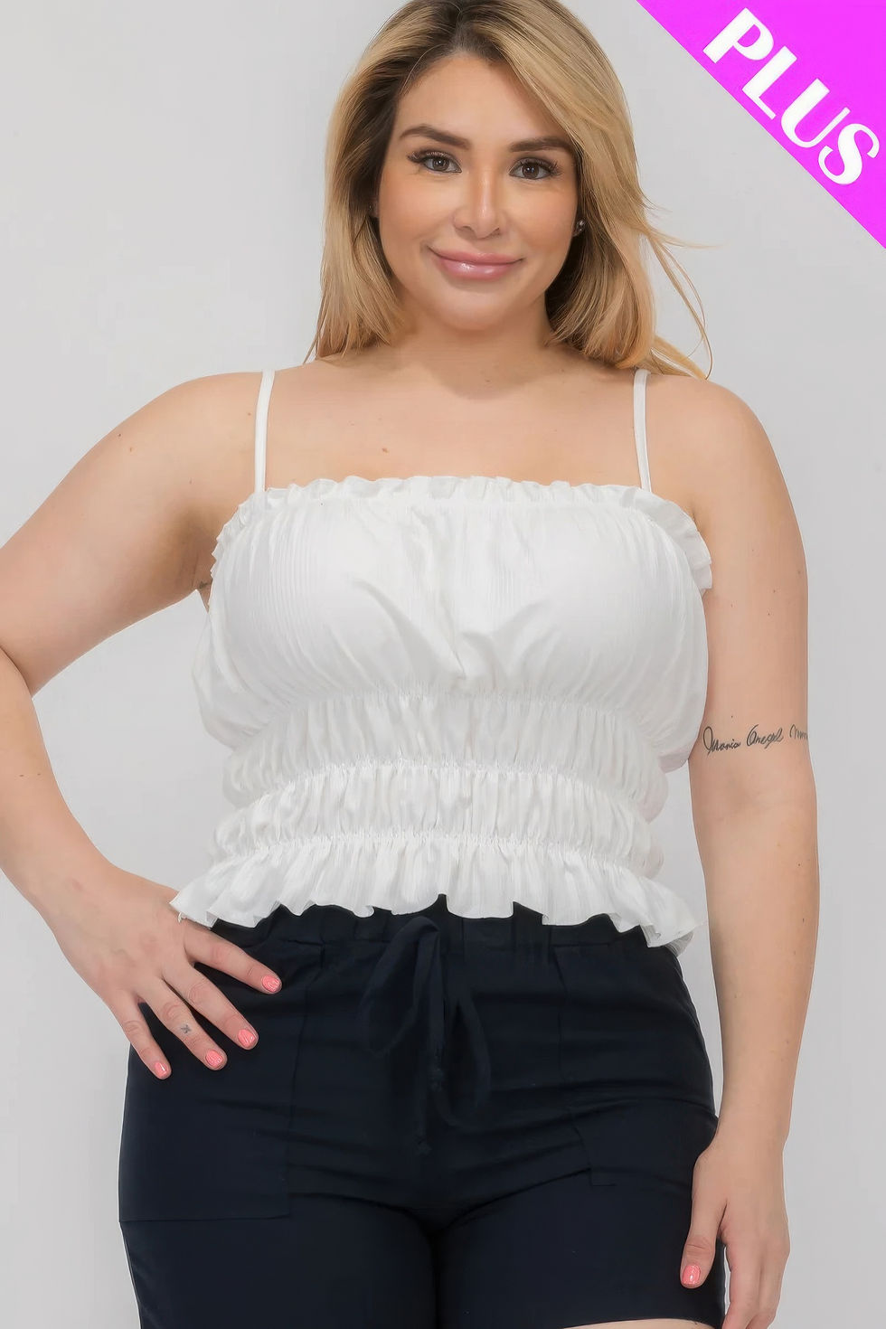 Thumbnail: Plus Size Tiered Shirred Body Crop Top