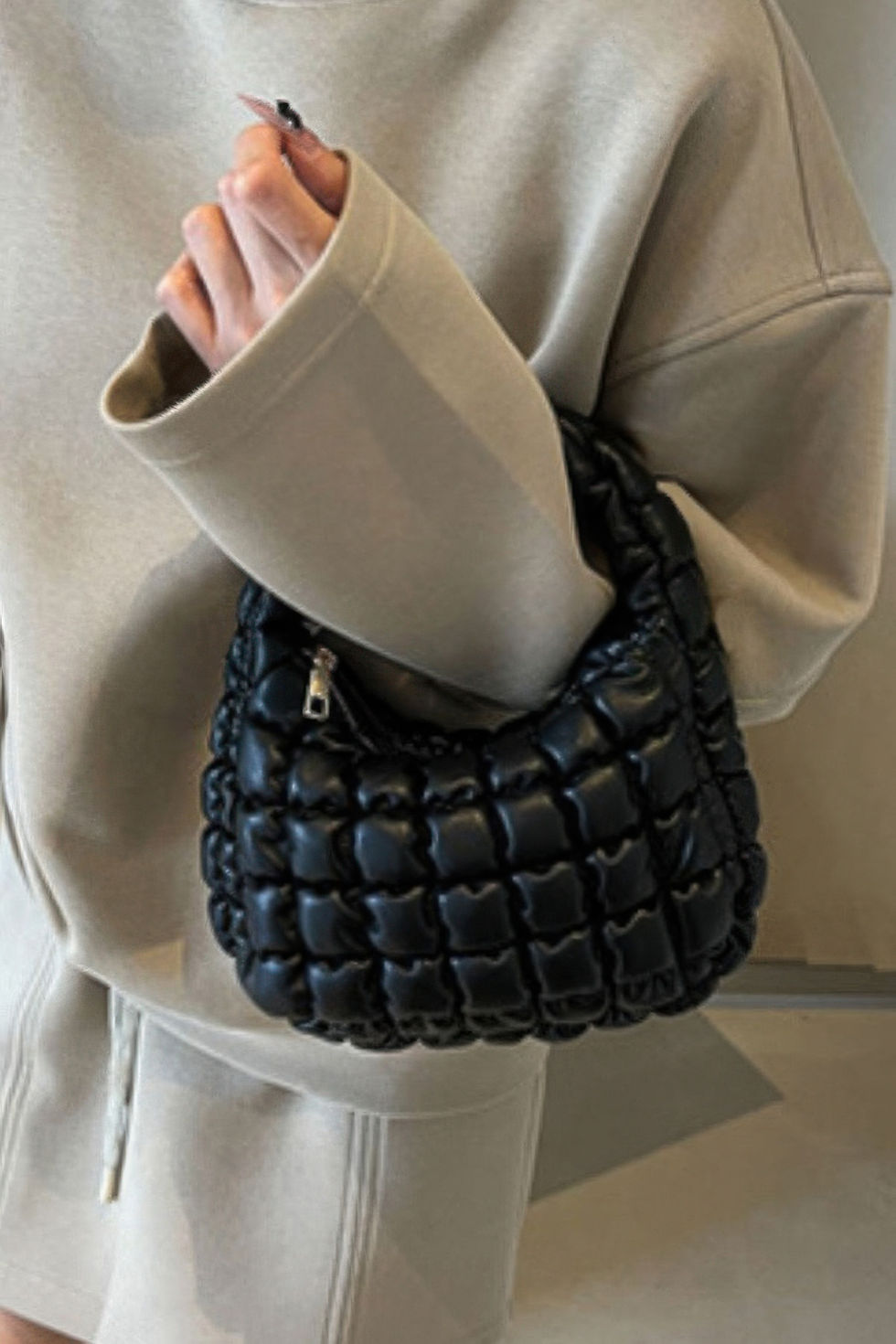 Thumbnail: Quilted Faux Leather Padded Handle Bag