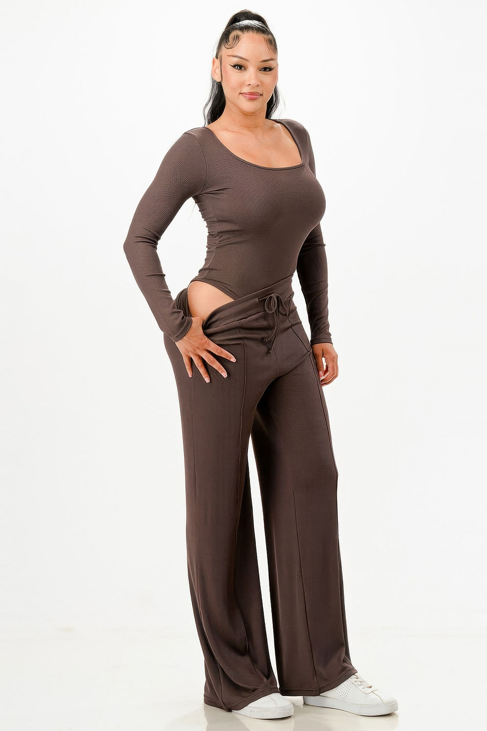 Thumbnail: Long Sleeve Ribbed Bodysuit And Pants Set          