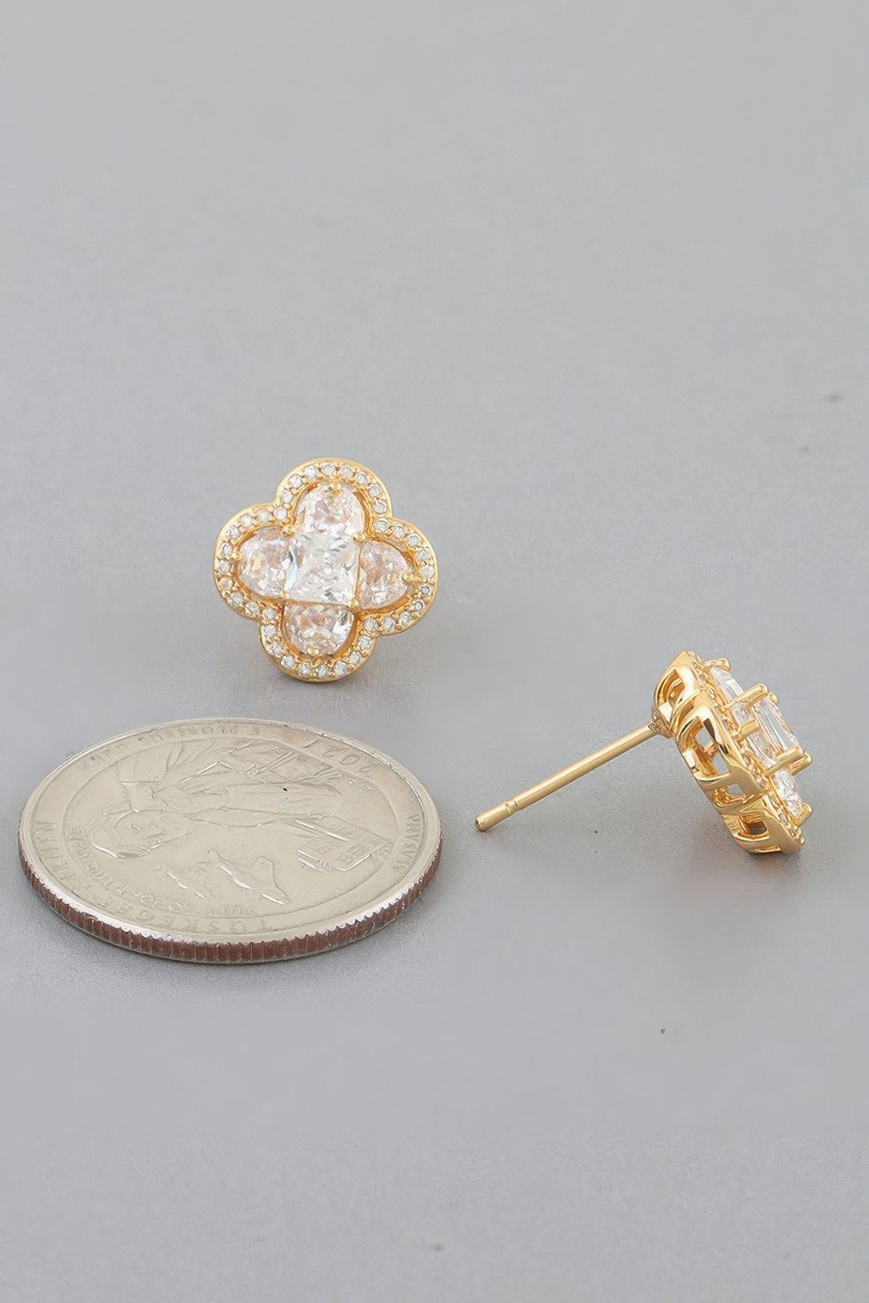 Thumbnail: Bejeweled Cubic Zirconia Clover Stud Earrings