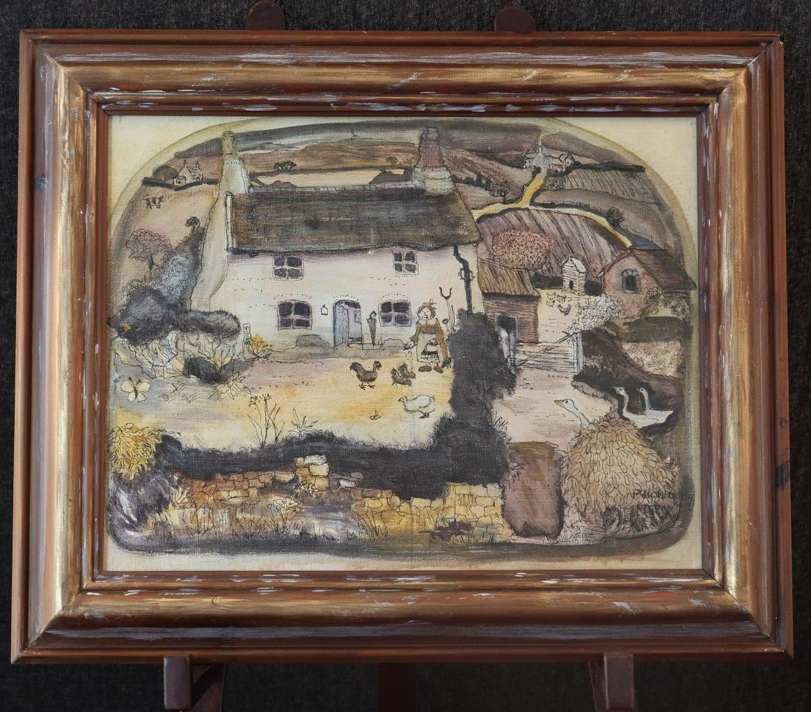 Pen and oil on canvas