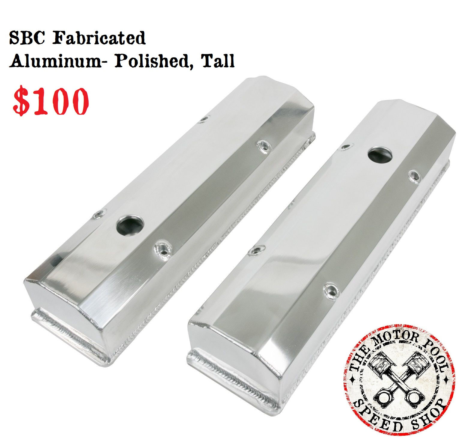 SBC Fabricated Aluminum Valve Covers- Polished, Tall
