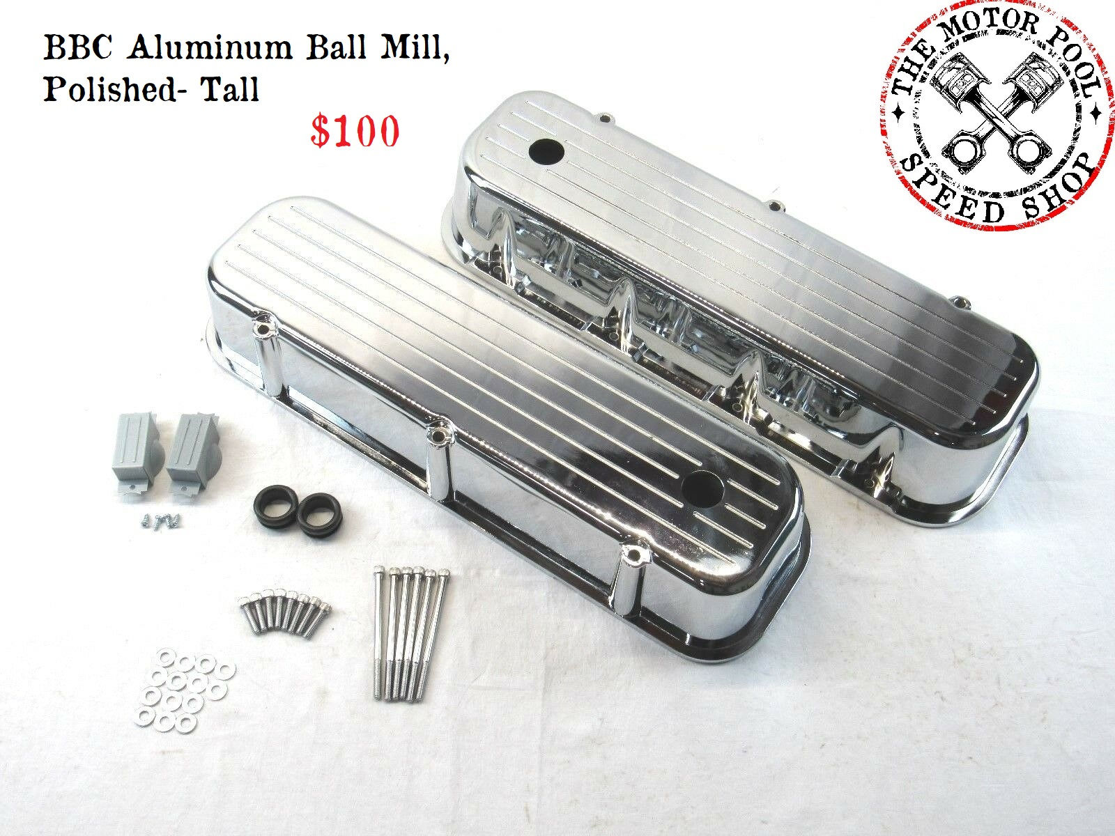 BBC Aluminum Ball Mill, Polished Valve Covers- Tall