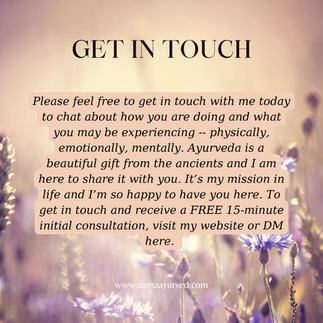 The last slide recommends getting in touch and receiving a free 15-minute ayurveda consultation