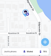 Screenshot of mobile phone screen with Simon's location sharing feature displayed.