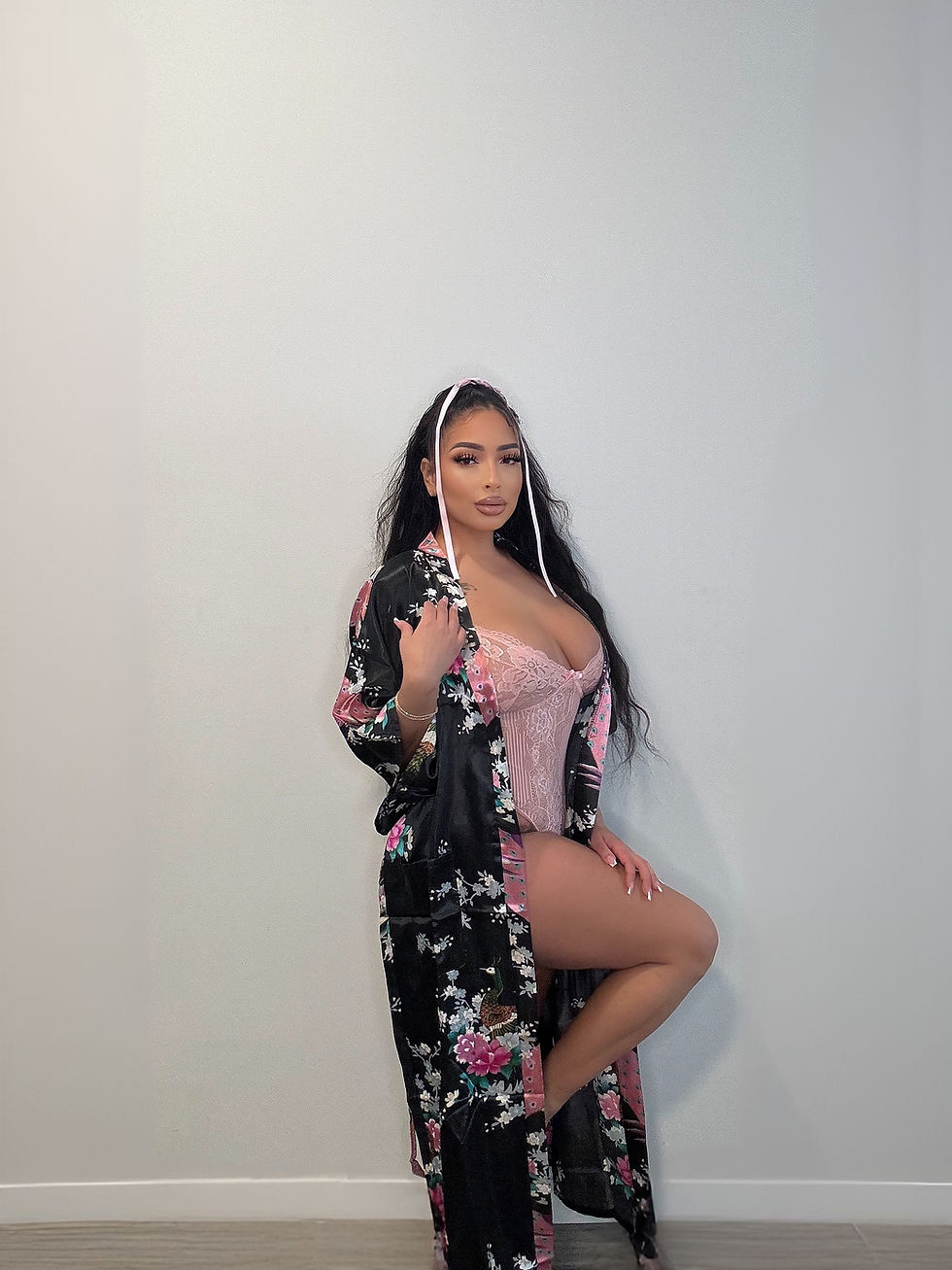 Thumbnail: BLACK FLORAL KIMONO - LONG