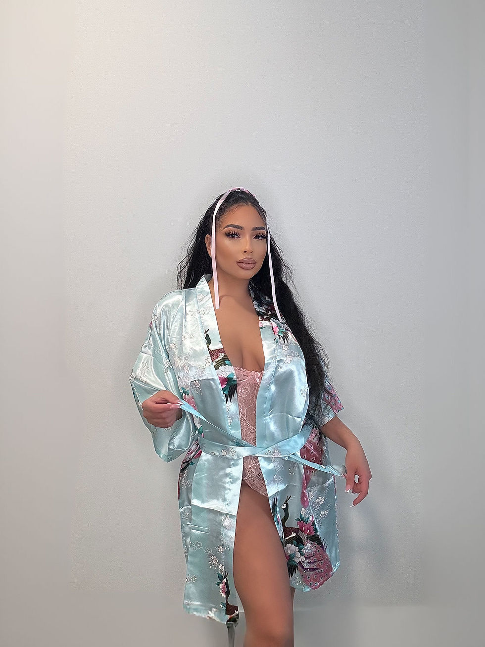 Thumbnail: LIGHT GREEN FLORAL KIMONO - SHORT