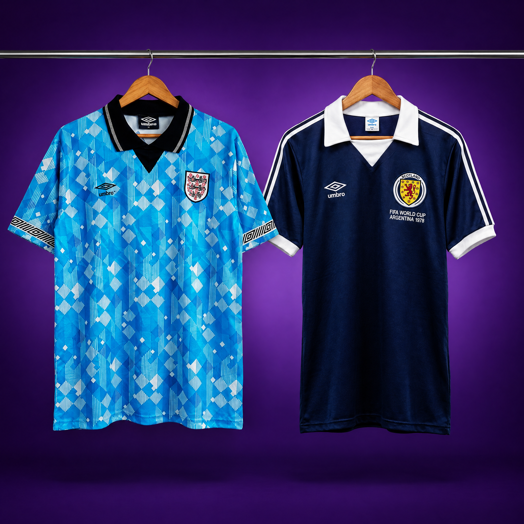 Home Nations Pair: England 1990 Away + Scotland 1976/78 (2 shirts)