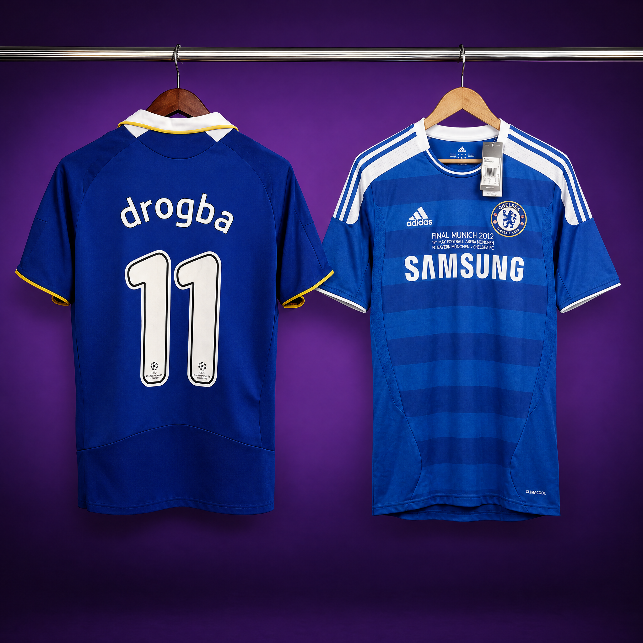 Chelsea Pair: Drogba 2007/08 + Chelsea 2011/12 Home (2 shirts)
