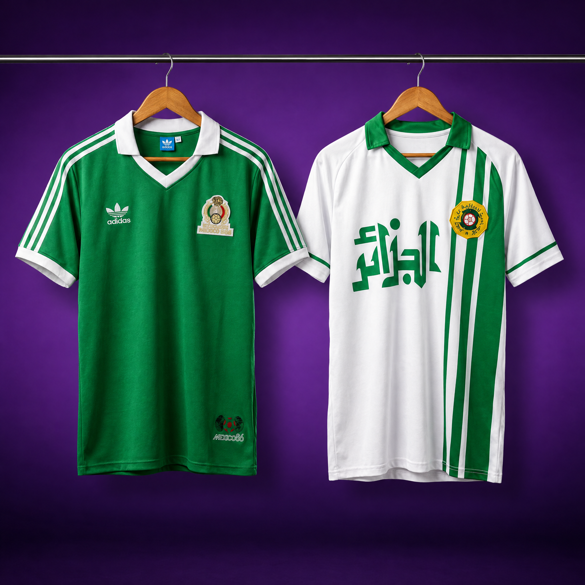 1986 World Cup Pair: Mexico 1986 + Algeria 1986 Home (2 shirts)