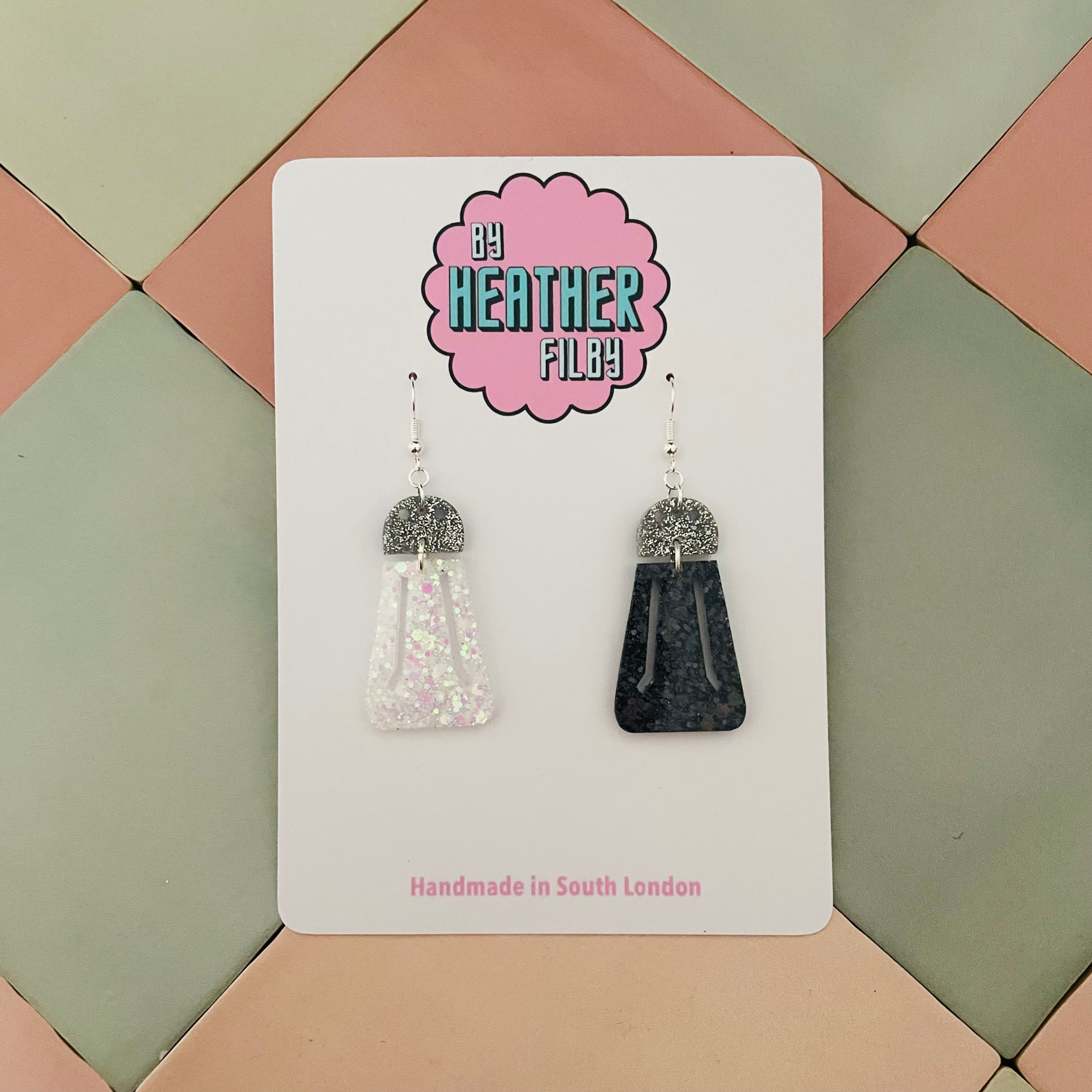 Salt and Pepper Shakers Glitter Resin Earrings