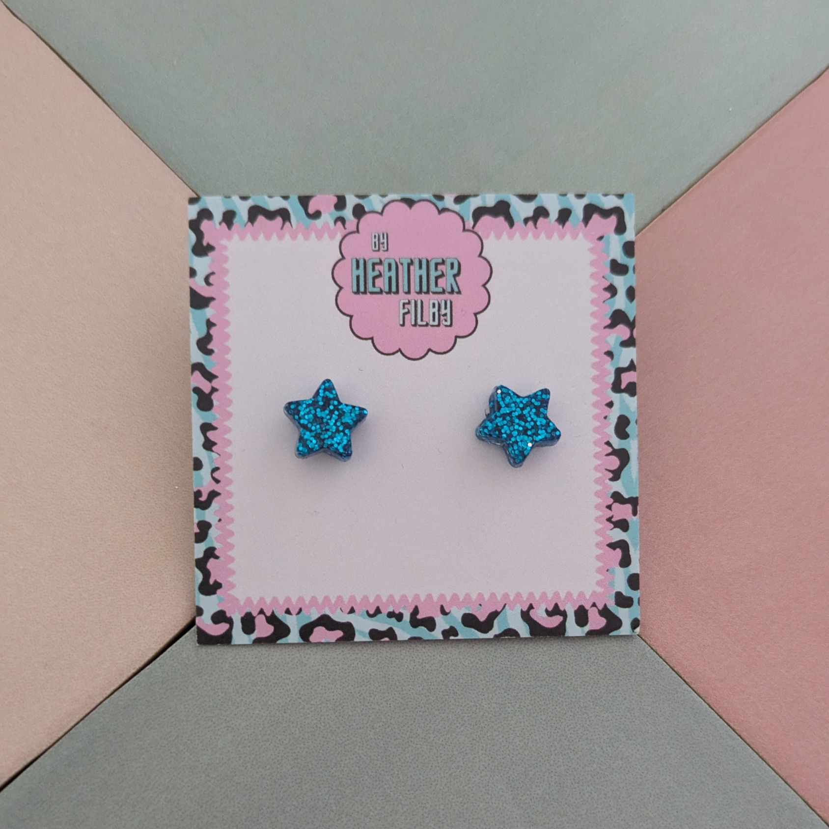 Blue Star Glitter Resin Stud Earrings