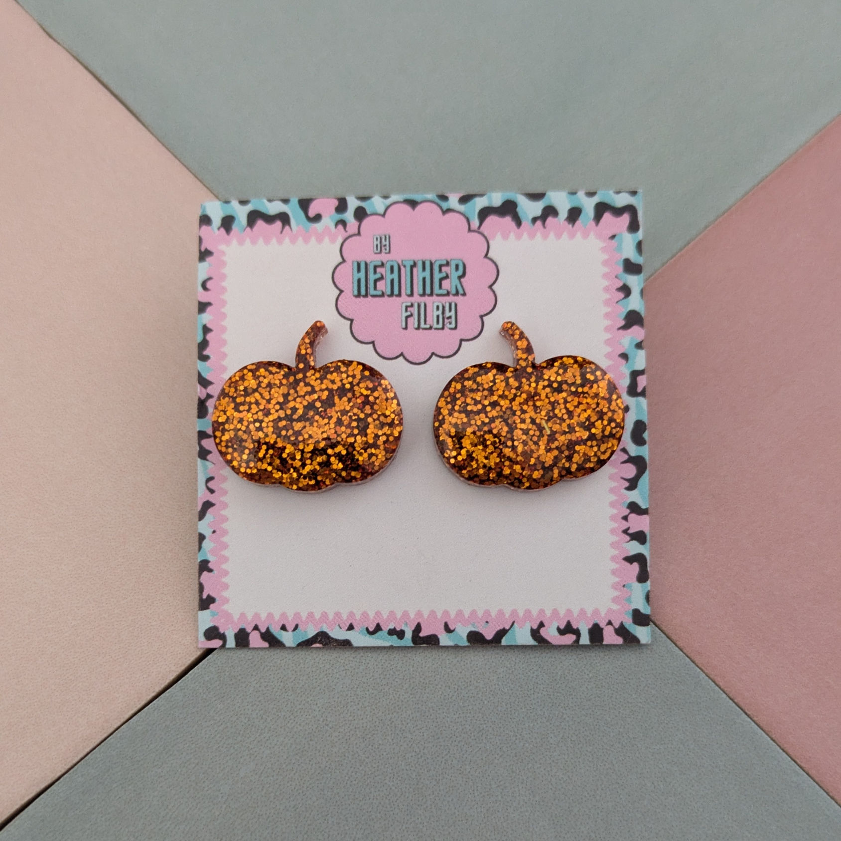 Pumpkin Glitter Resin Stud Earrings