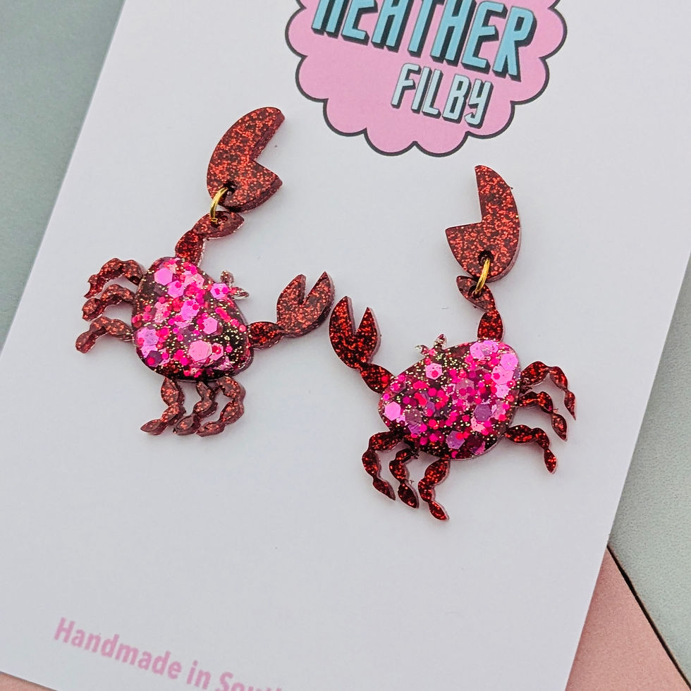 Thumbnail: Red glitter crab earrings
