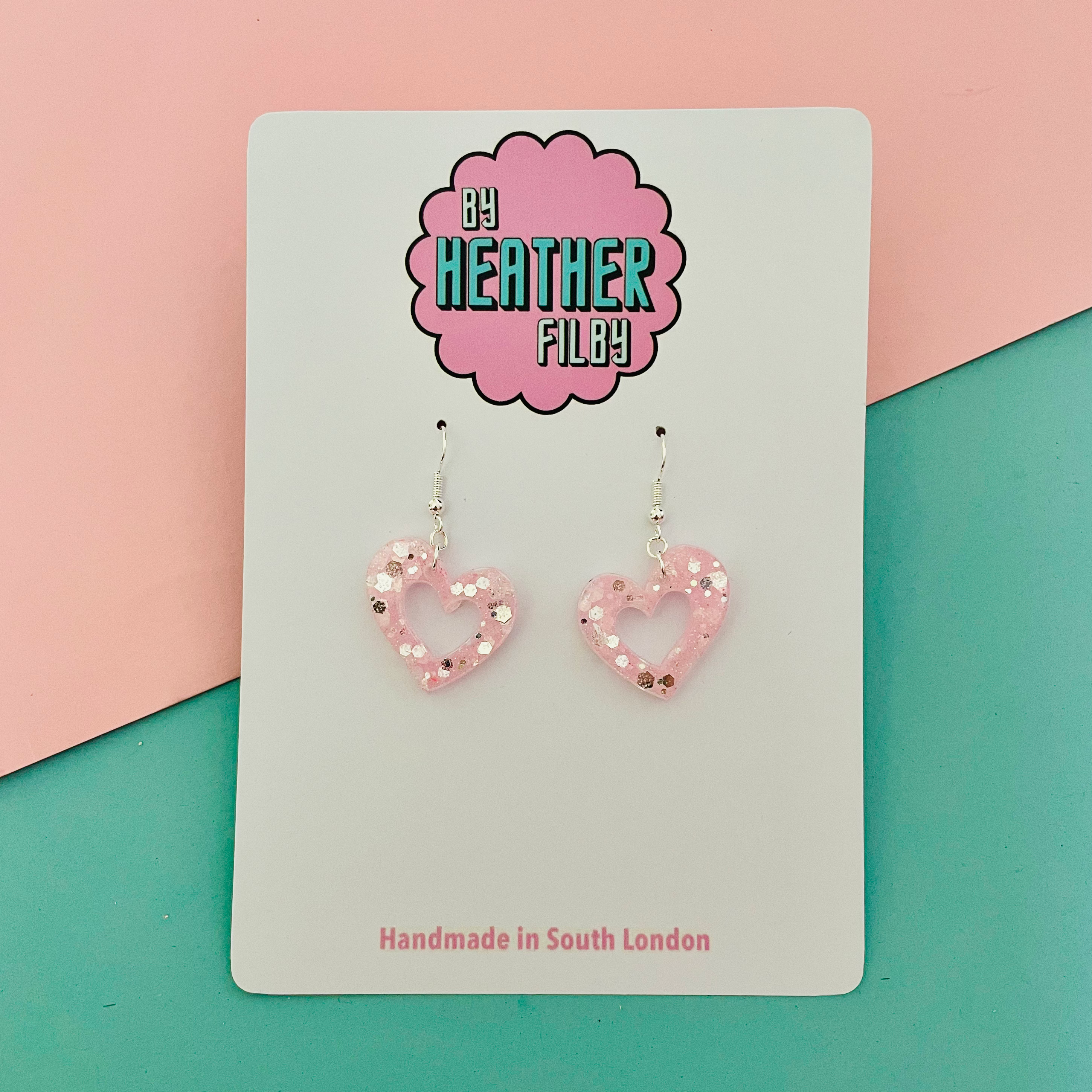 Light pink glitter heart earrings