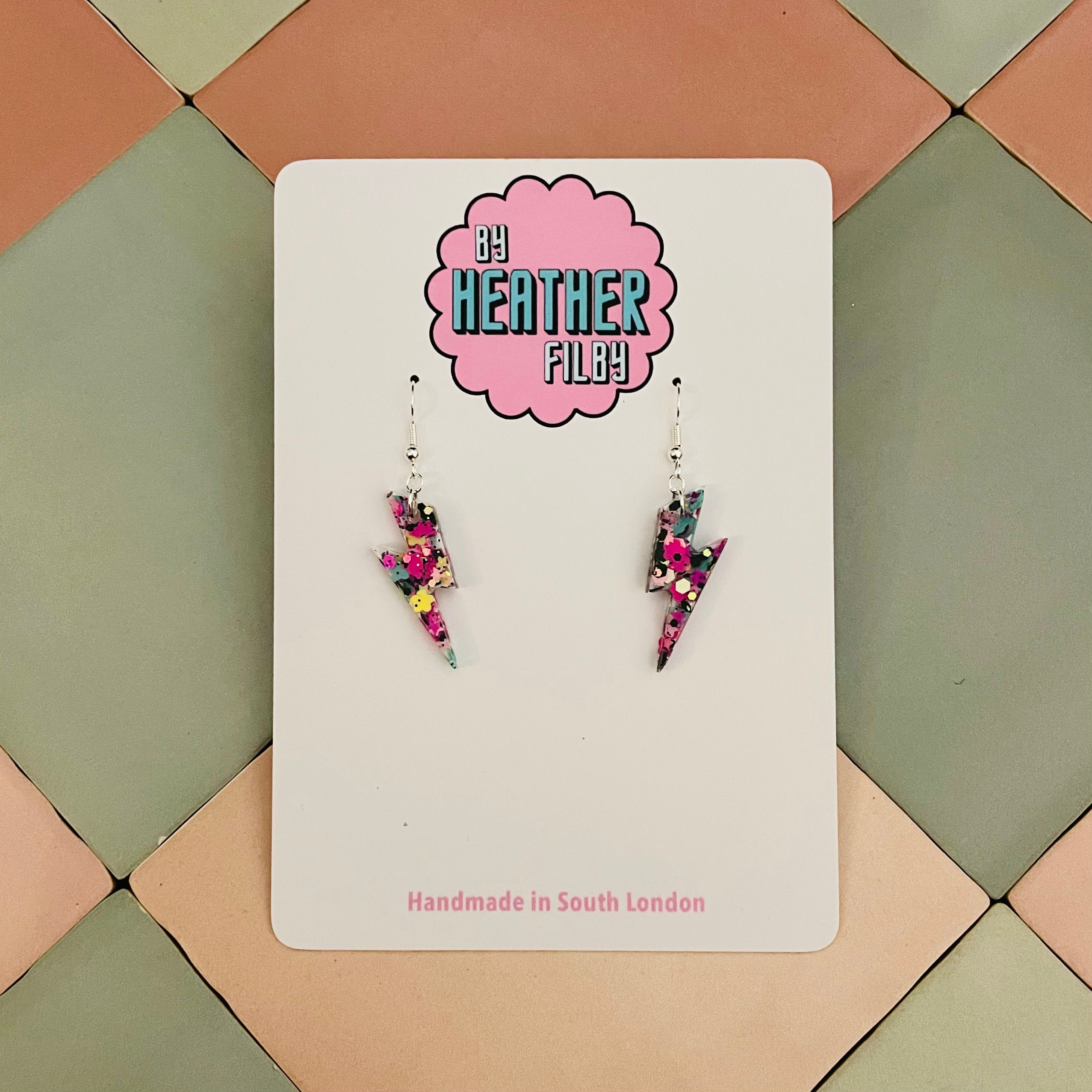 Small Teal, Purple and Black Lightning Bolt Earrings