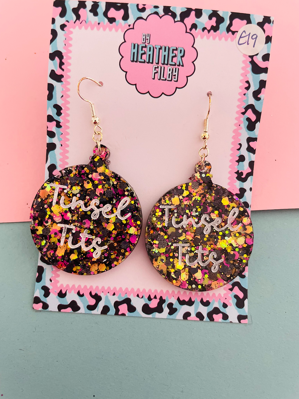 Thumbnail: Black Tinsel Tits Glitter Earrings